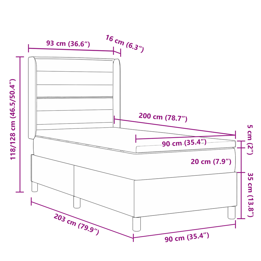 Boxspringbed met matras stof donkergrijs 90x200 cm