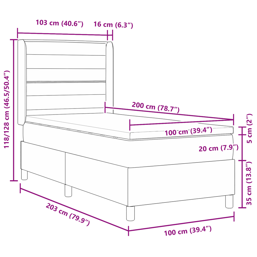 Boxspringbed met matras stof crèmekleurig 100x200 cm