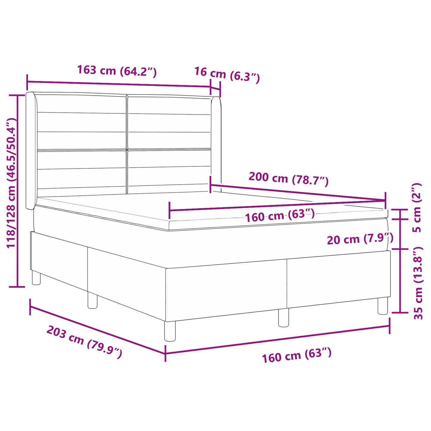 Boxspringbed met matras stof blauw 160x200 cm