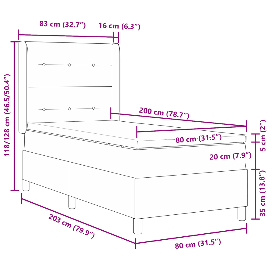 Boxspringbed met matras stof zwart 80x200 cm