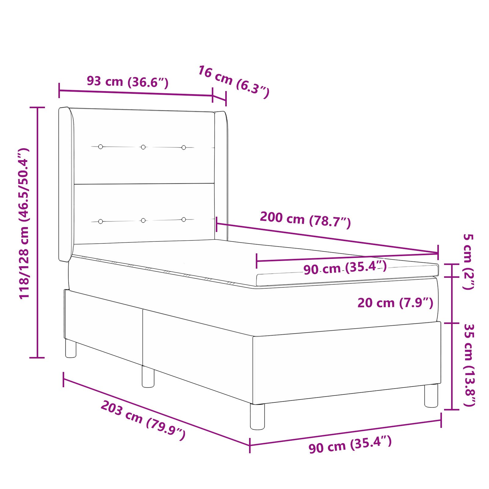 Boxspringbed met matras stof lichtgrijs 90x200 cm