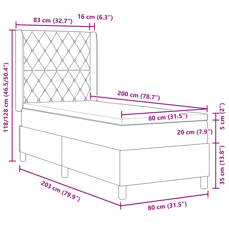 Boxspringbed met matras fluweel lichtgrijs 80x200 cm