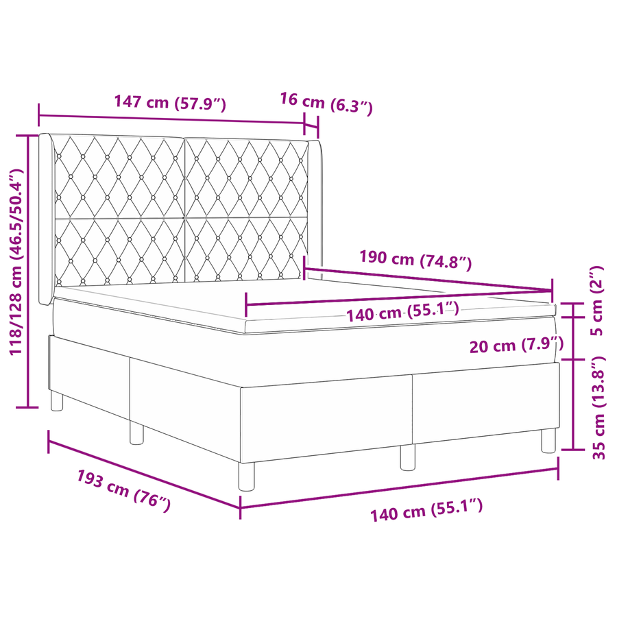 Boxspringbed met matras fluweel lichtgrijs 140x190 cm