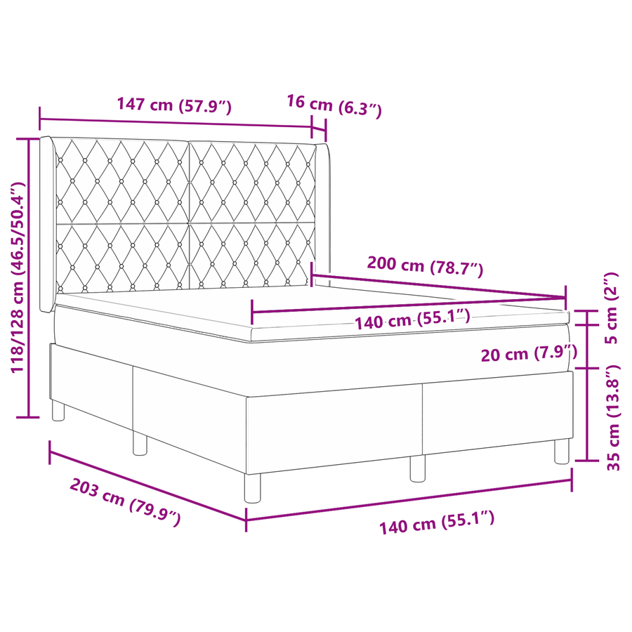 Boxspringbed met matras fluweel lichtgrijs 140x200 cm