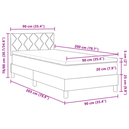 Boxspringbed met matras en LED fluweel lichtgrijs 90x200 cm