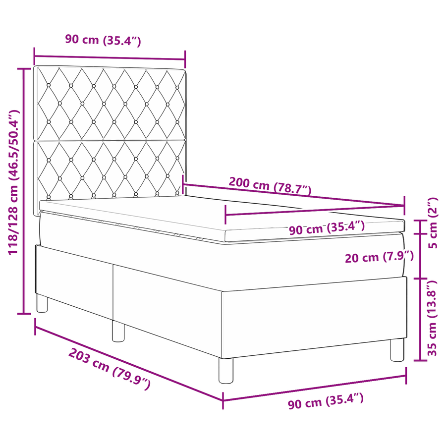 Boxspringbed met matras en LED fluweel donkergrijs 90x200 cm