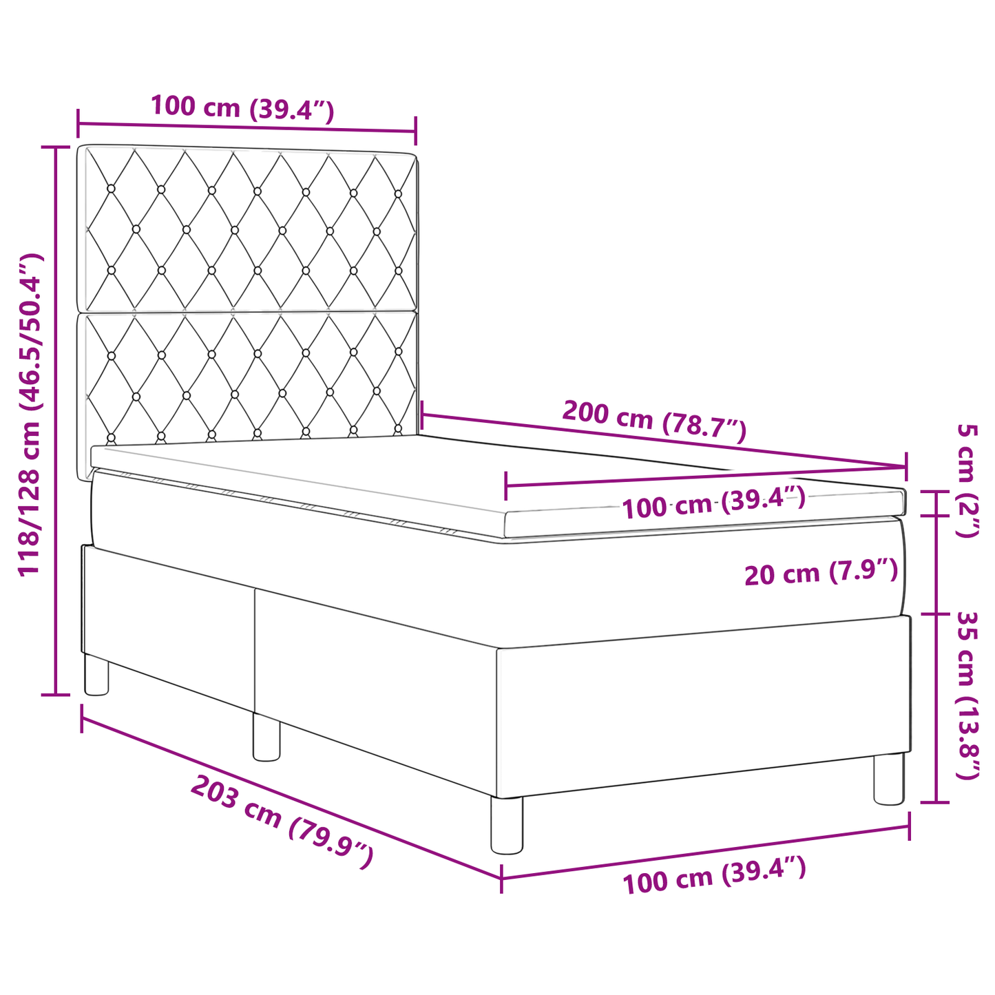 Boxspringbed met matras en LED fluweel donkergrijs 100x200 cm