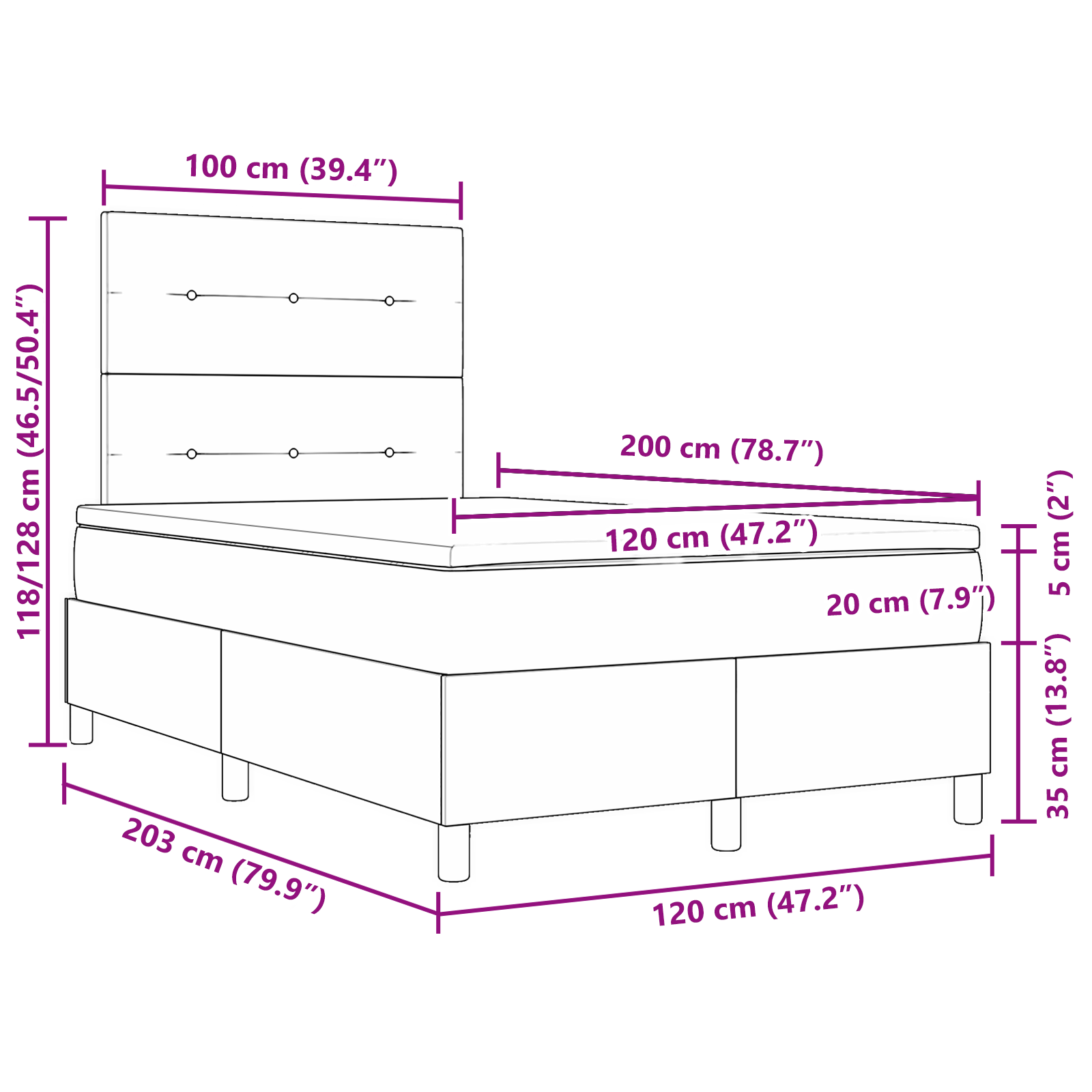 Boxspringbed met matras en LED fluweel roze 120x200 cm
