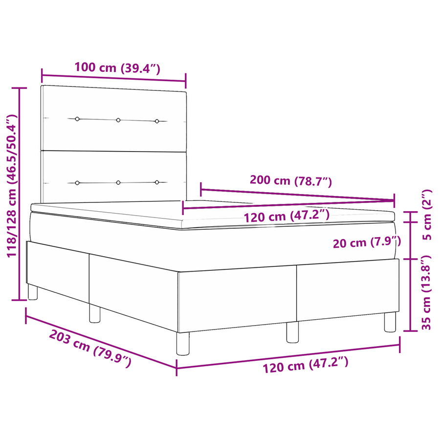 Boxspringbed met matras en LED fluweel roze 120x200 cm