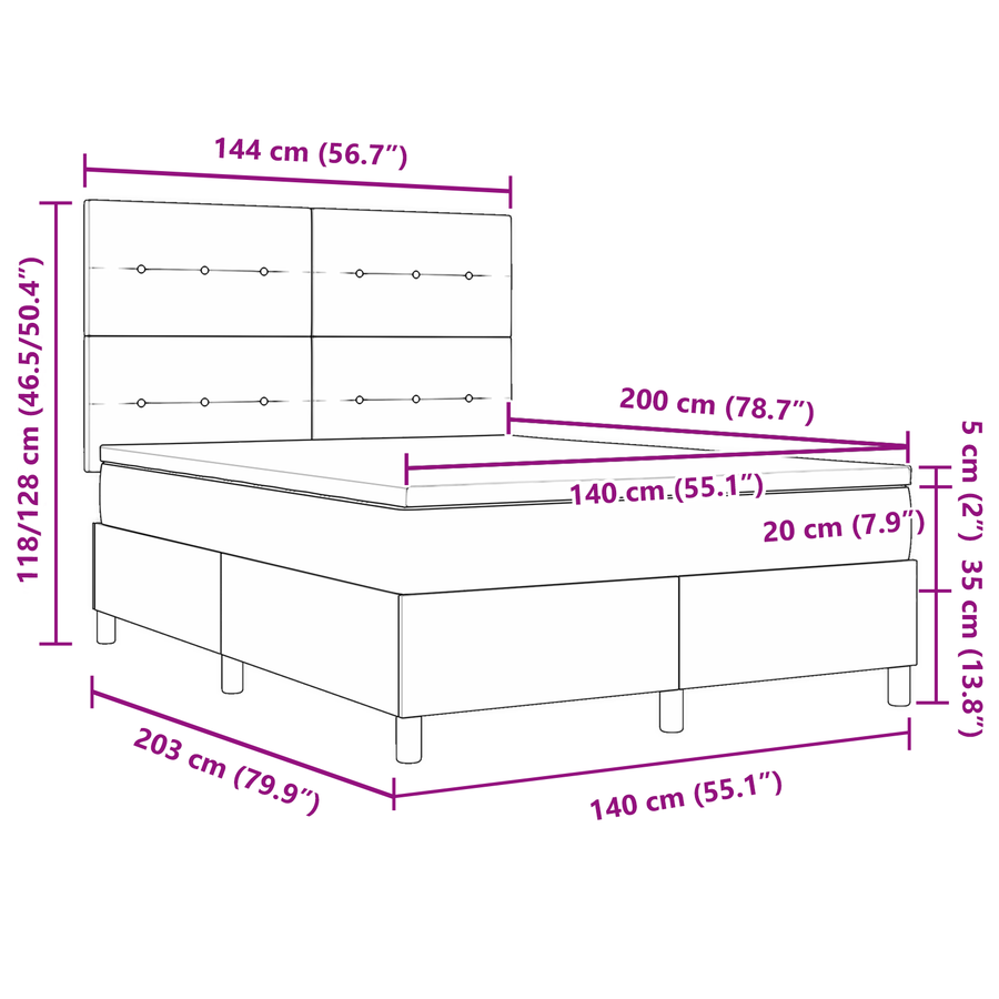 Boxspringbed met matras en LED fluweel donkergrijs 140x200 cm