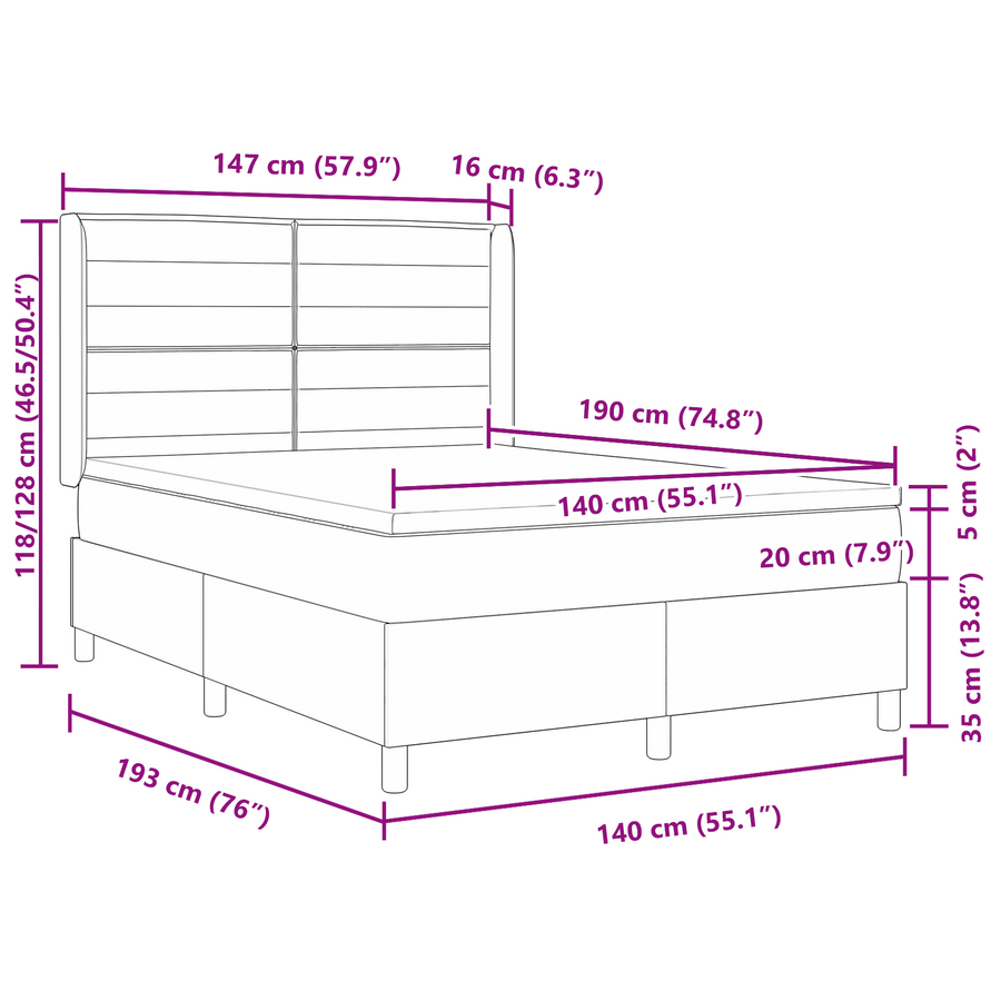 Boxspringbed met matras en LED stof taupe 140x190 cm
