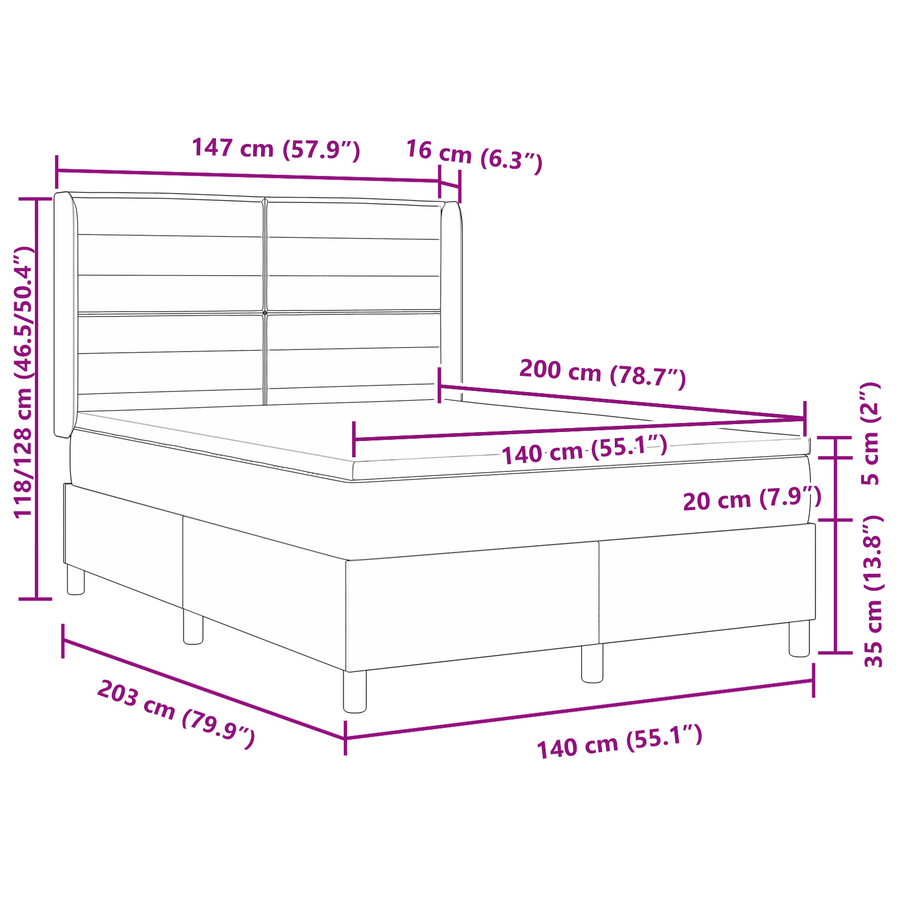 Boxspringbed met matras en LED stof taupe 140x200 cm