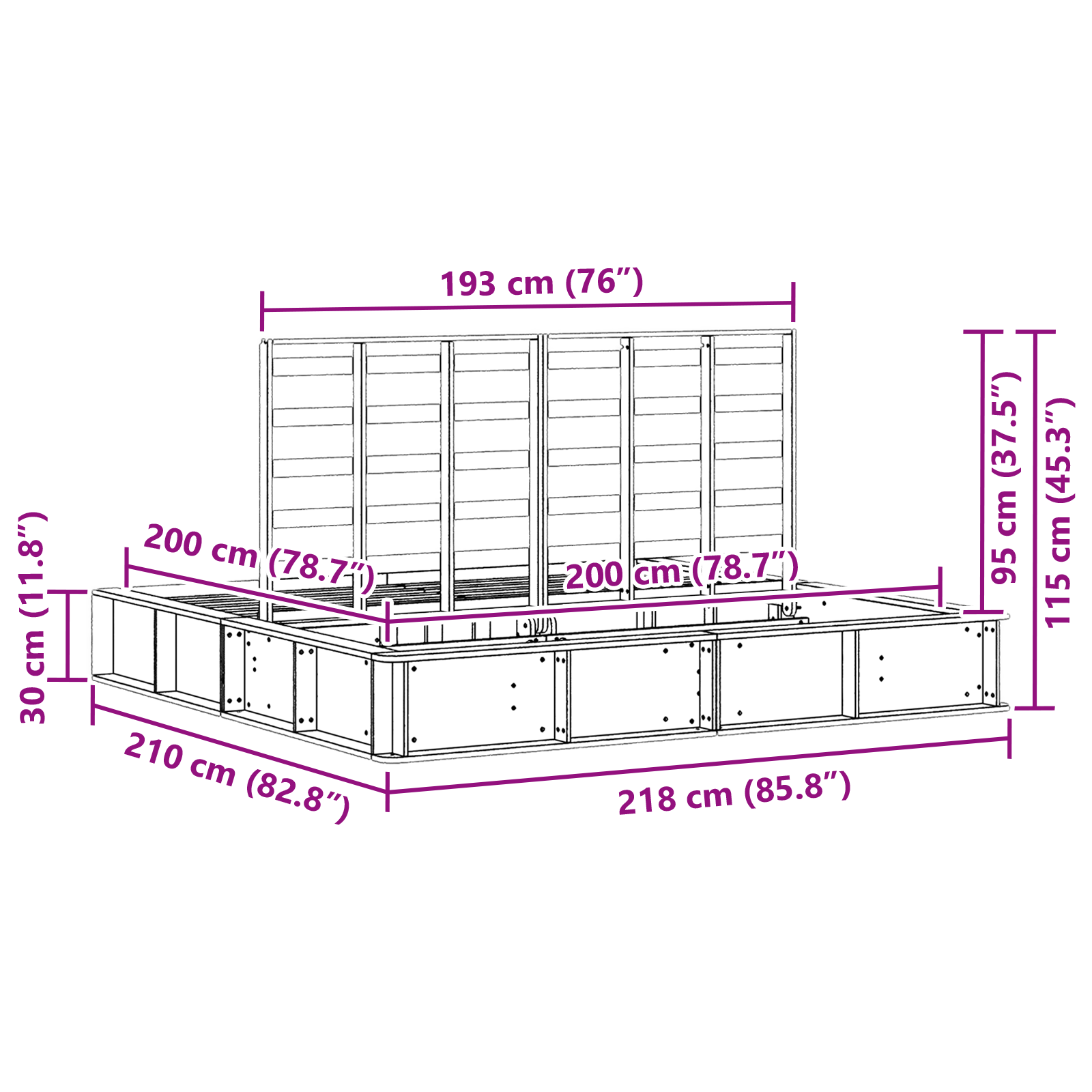Bedframe met opbergruimte wax bruin 180x200 cm massief vurenhout