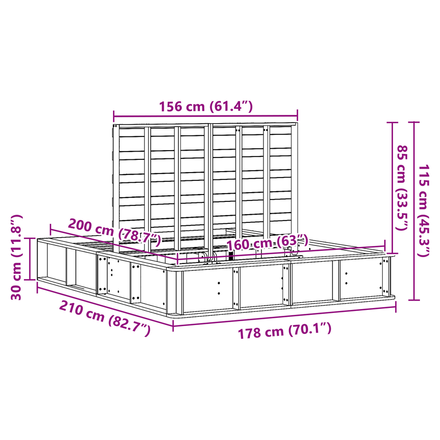 Bedframe met opklapbare opslag 160 x 200 cm Massief vurenhout