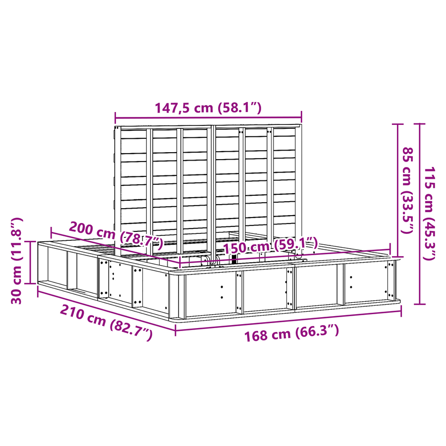 Bedframe met Opbergruimte 150x200 cm Massief Vurenhout