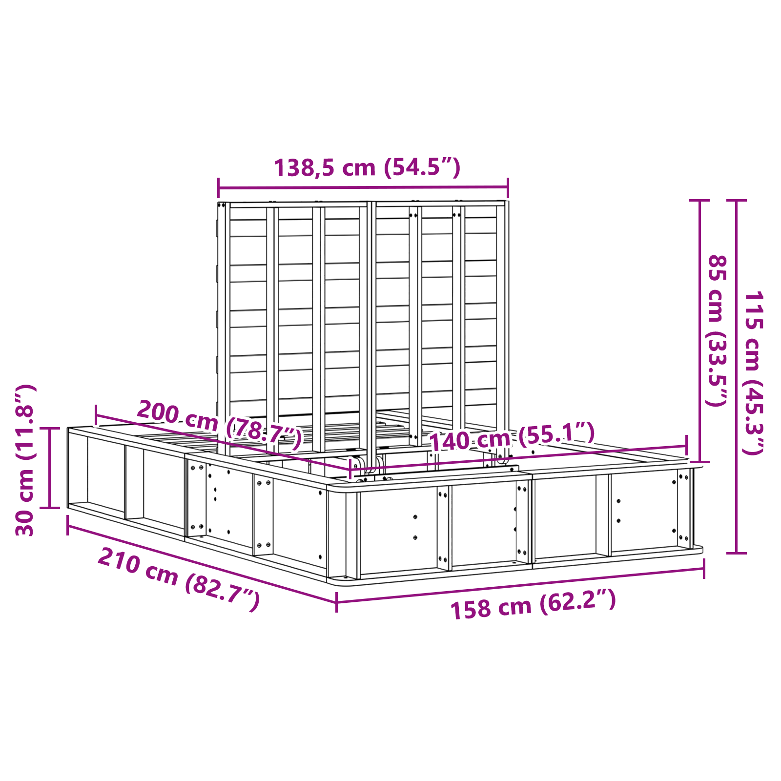 Bedframe met Opklapbare Opslag 140x200 cm Massief Vurenhout