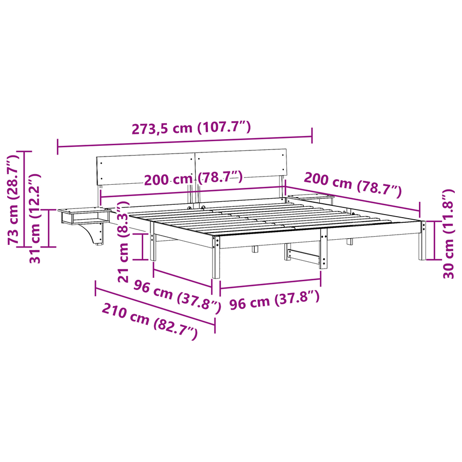 Bedframe met hoofdeinde Wit 200 x 200 cm Massief grenenhout