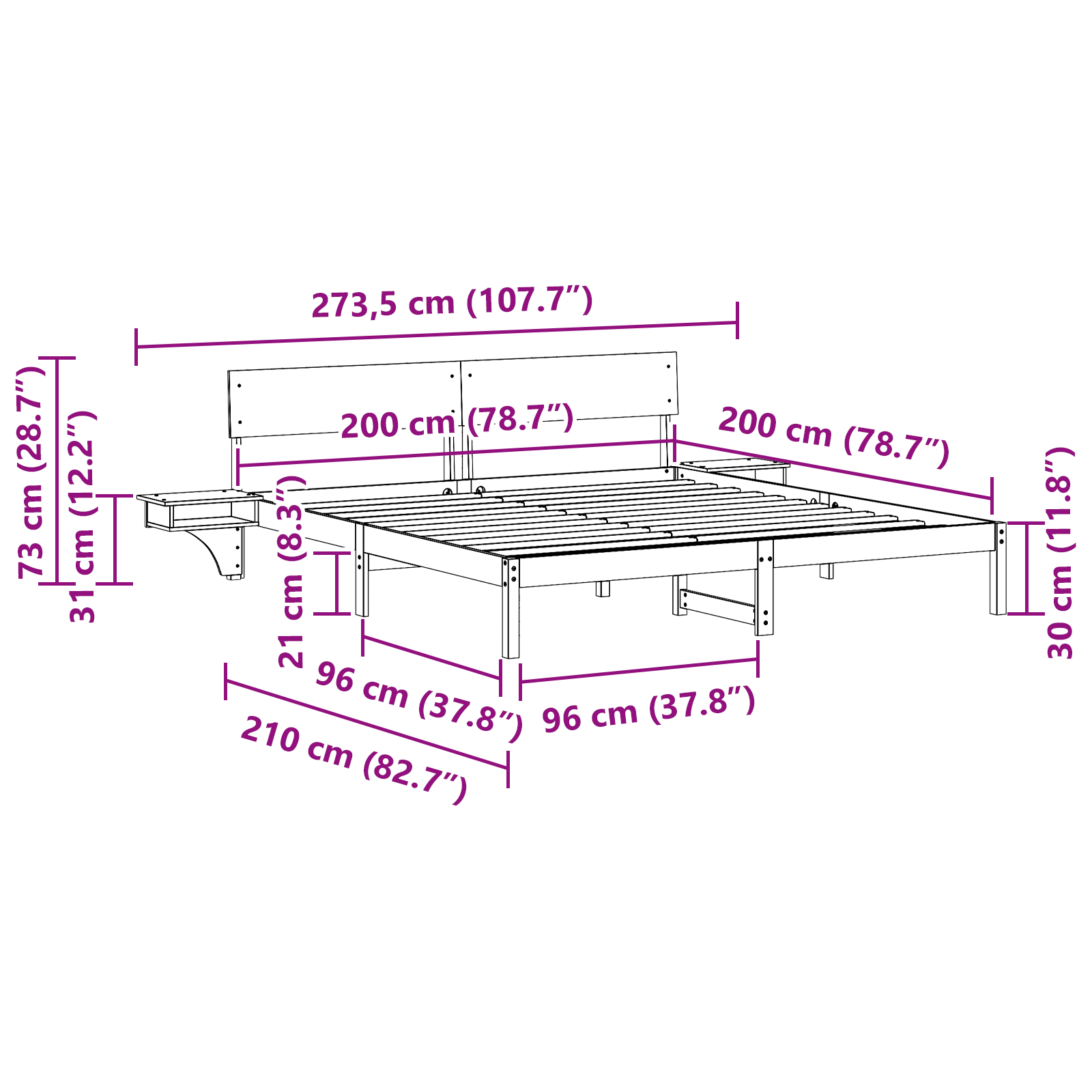 Bedframe Wasbruin 200 x 200 cm Massief grenenhout