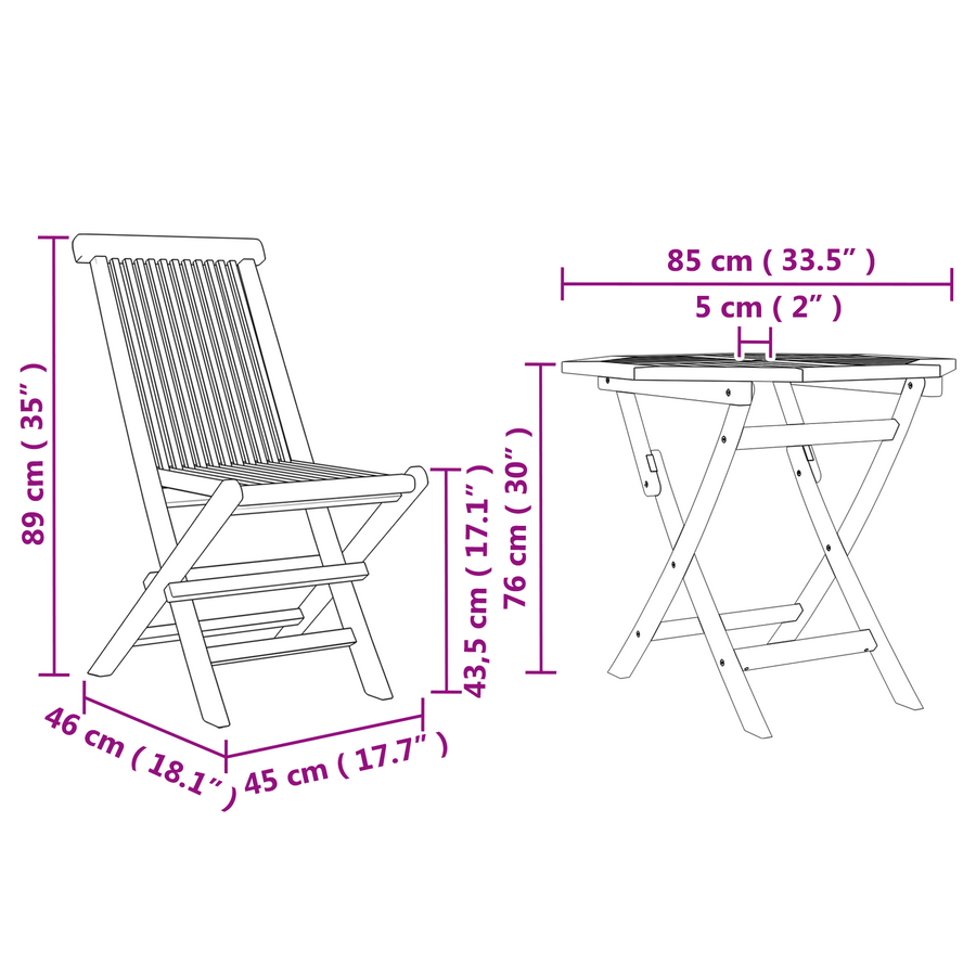 3-delige vouwbare bistro set massief hout teakhout