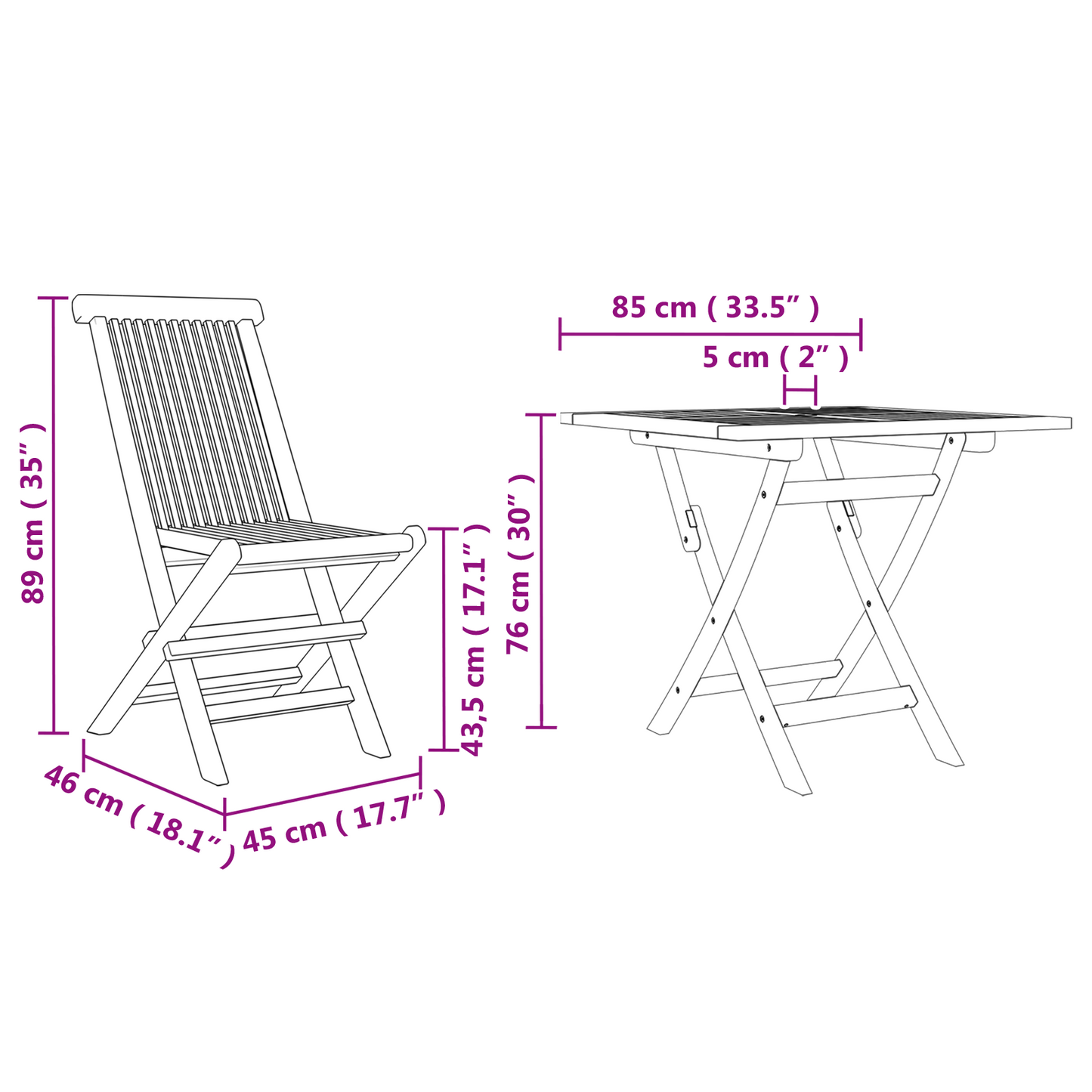 3-delige vouwbare tuin bistro set van massief acaciahout