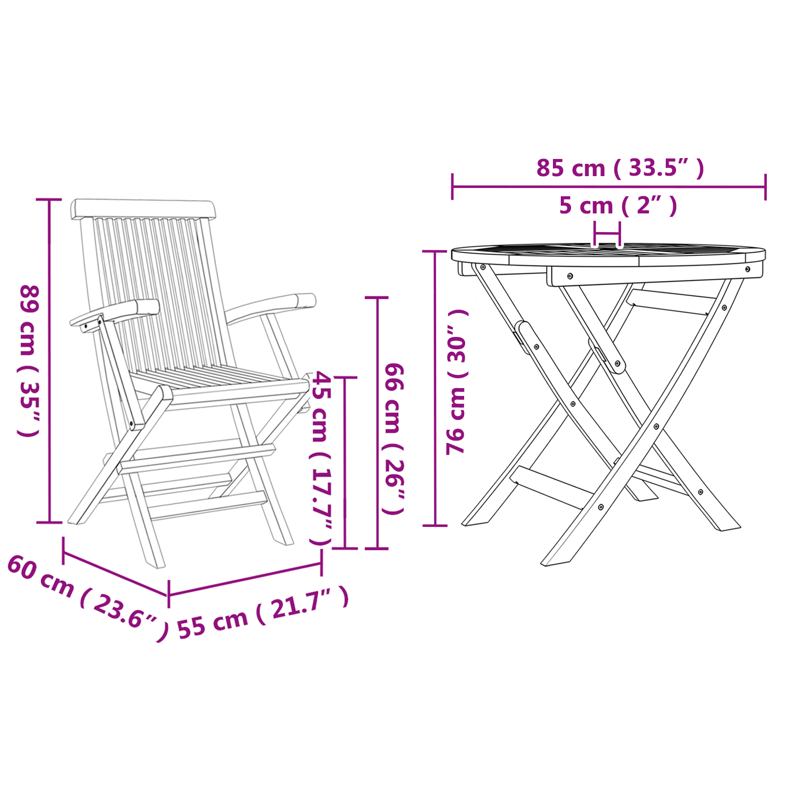 3-delige Inklapbare Tuin Bistro Set Massief Hout Acacia