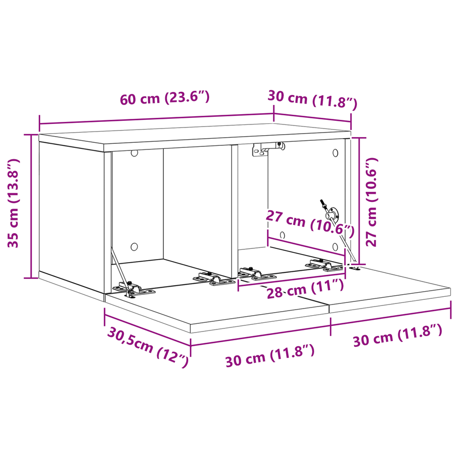 TV-kast met opslag met de deur 8 pcs Oude hout 60 x 30 x 30.5 cm