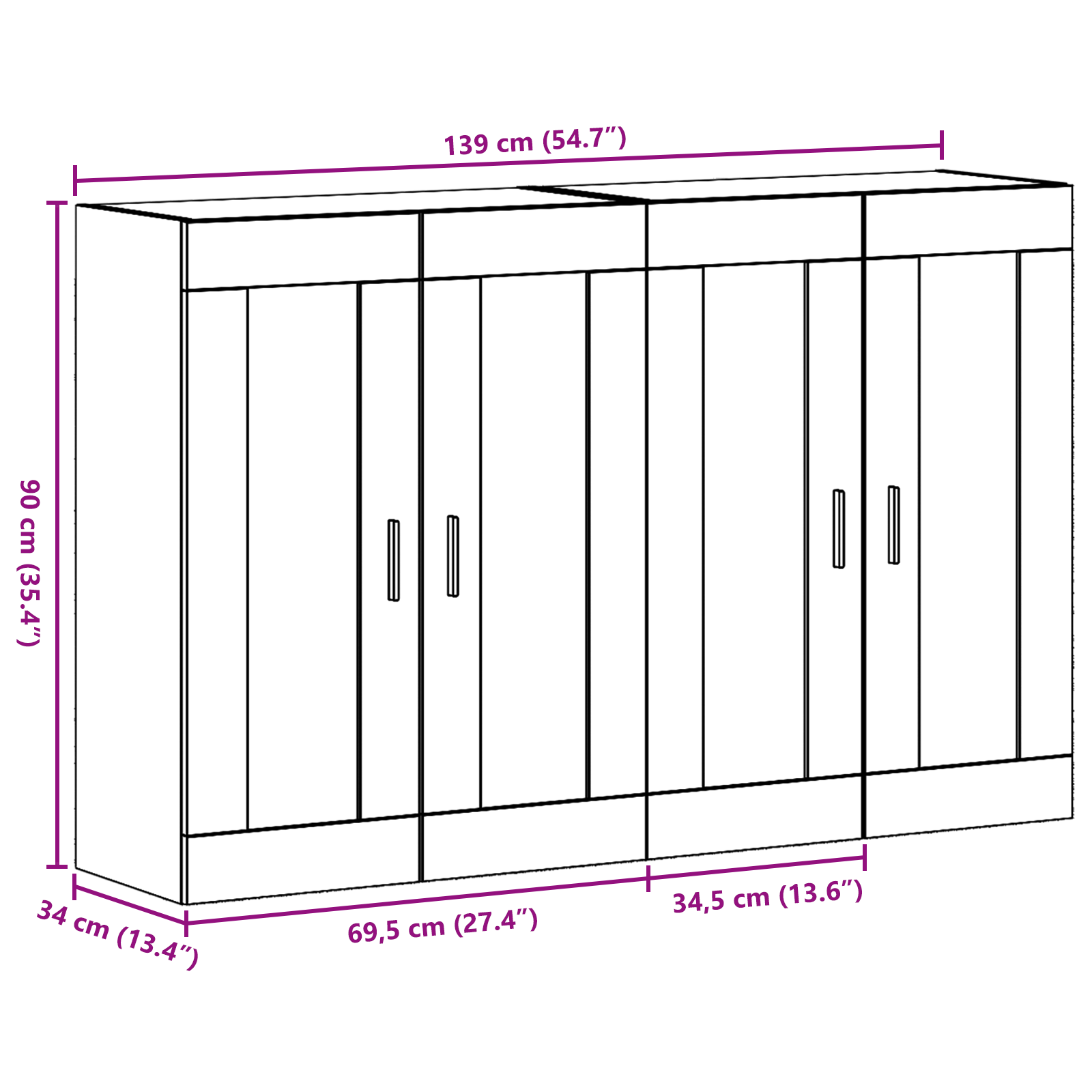 2 Stuks Wandkasten Oude Hout 69.5x34x90 cm