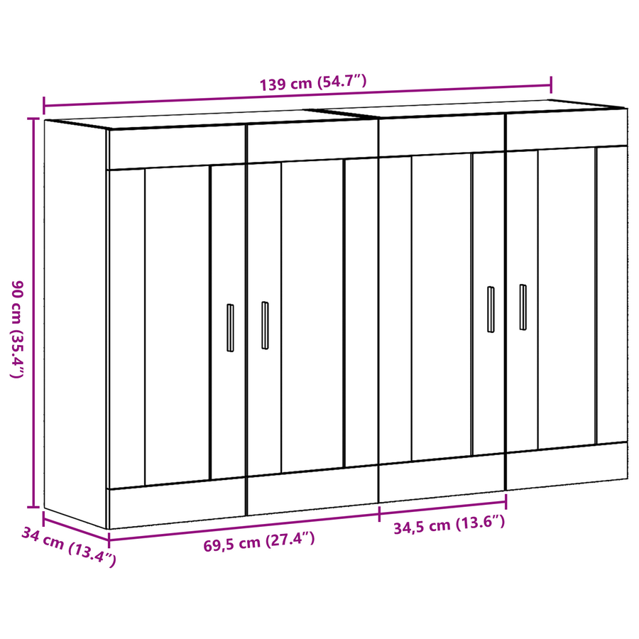 2 Stuks Wandkasten Oude Hout 69.5x34x90 cm