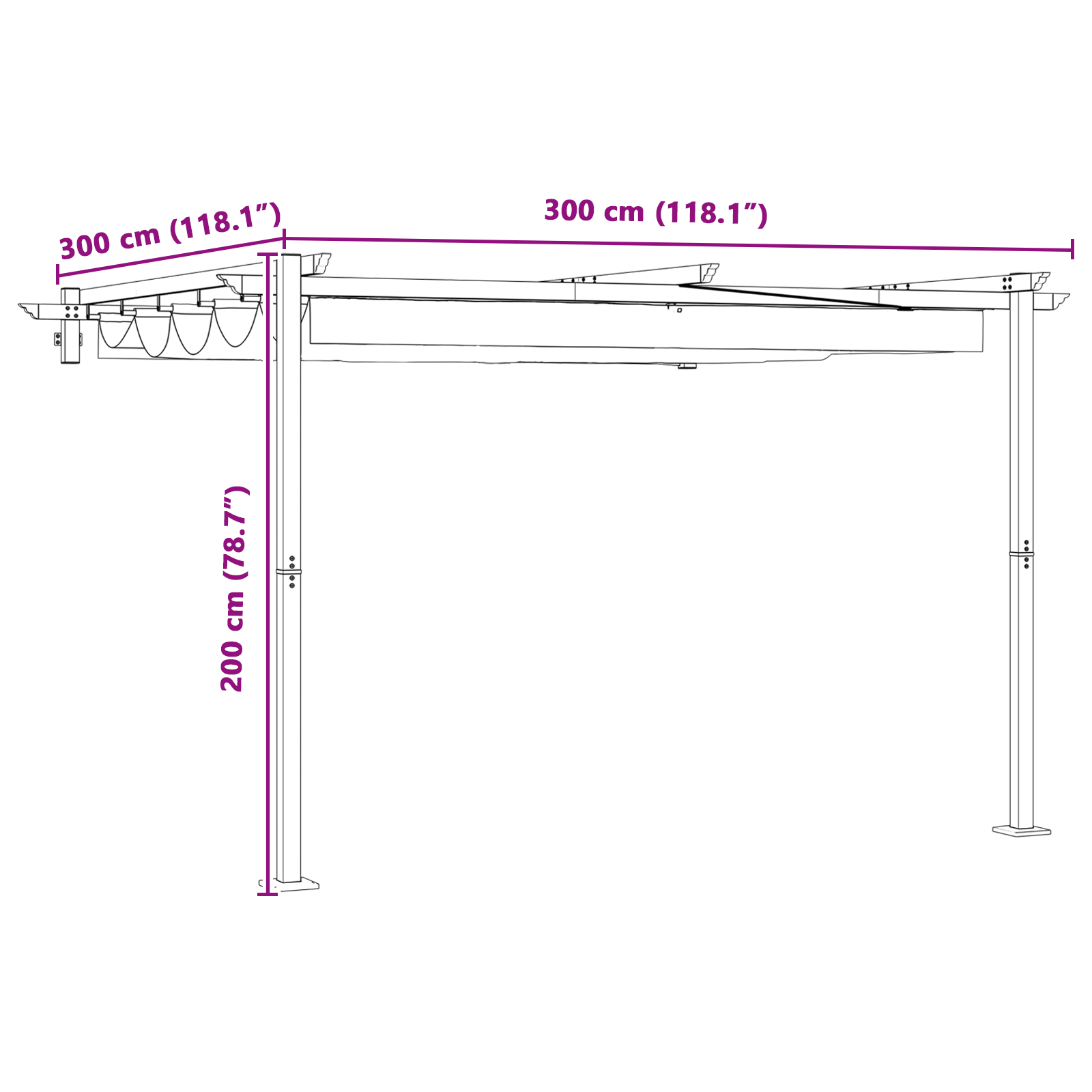Wandgemonteerde Pergola Taupe 3 x 3 m Staal