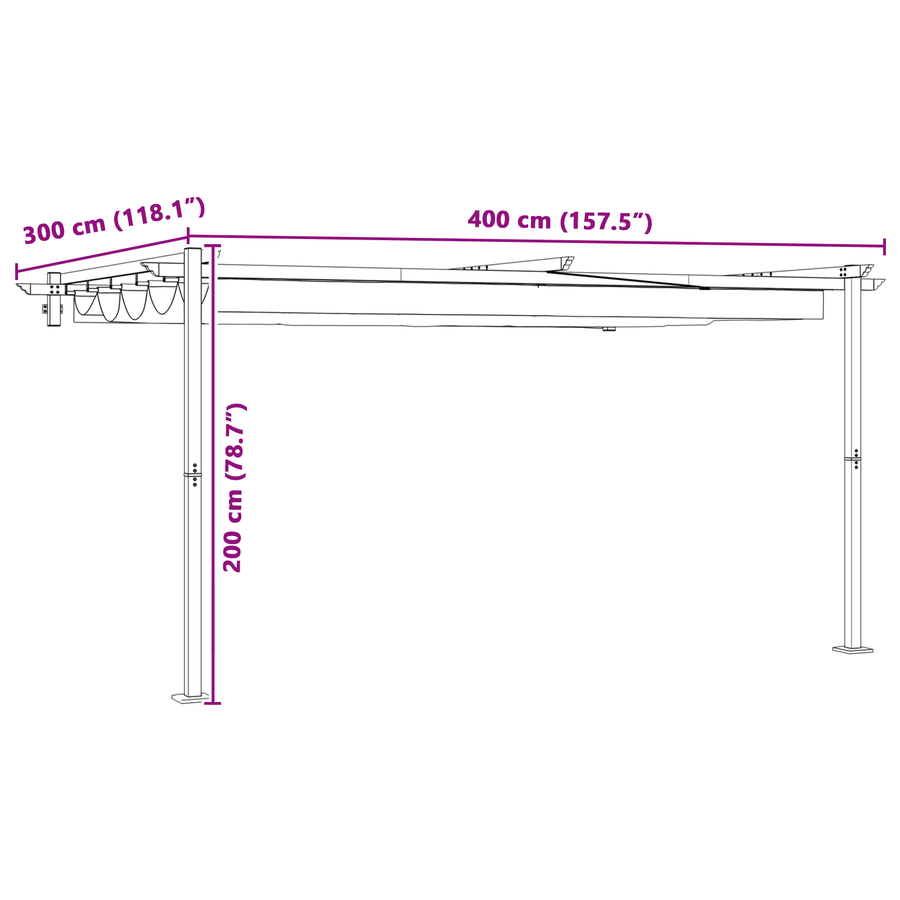 Wandgemonteerde Pergola Crème 3 x 4 m Staal