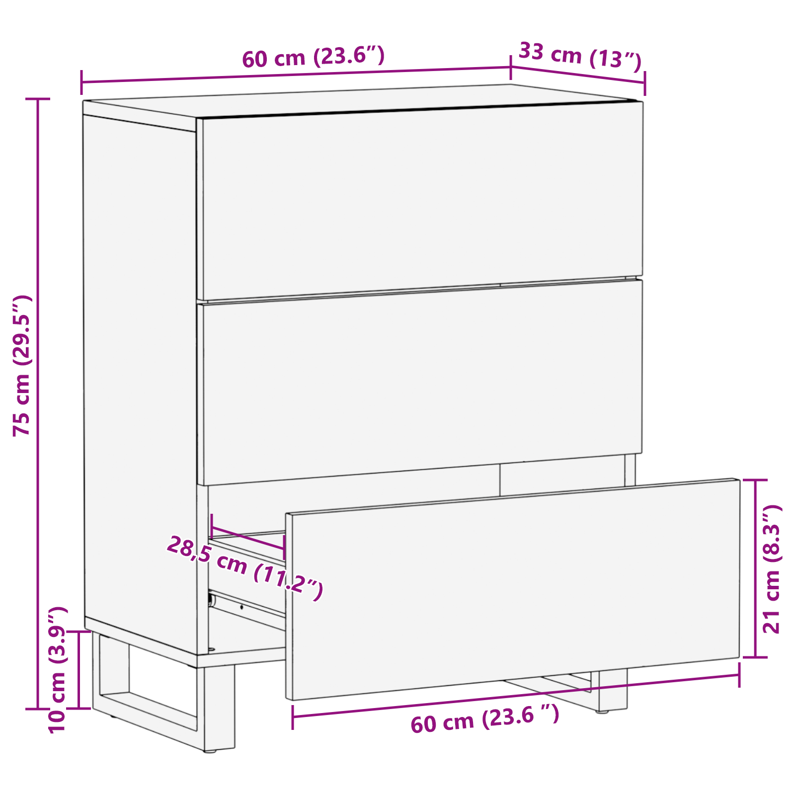 Dressoir 60x33,5x75 cm van Massief Mango Hout