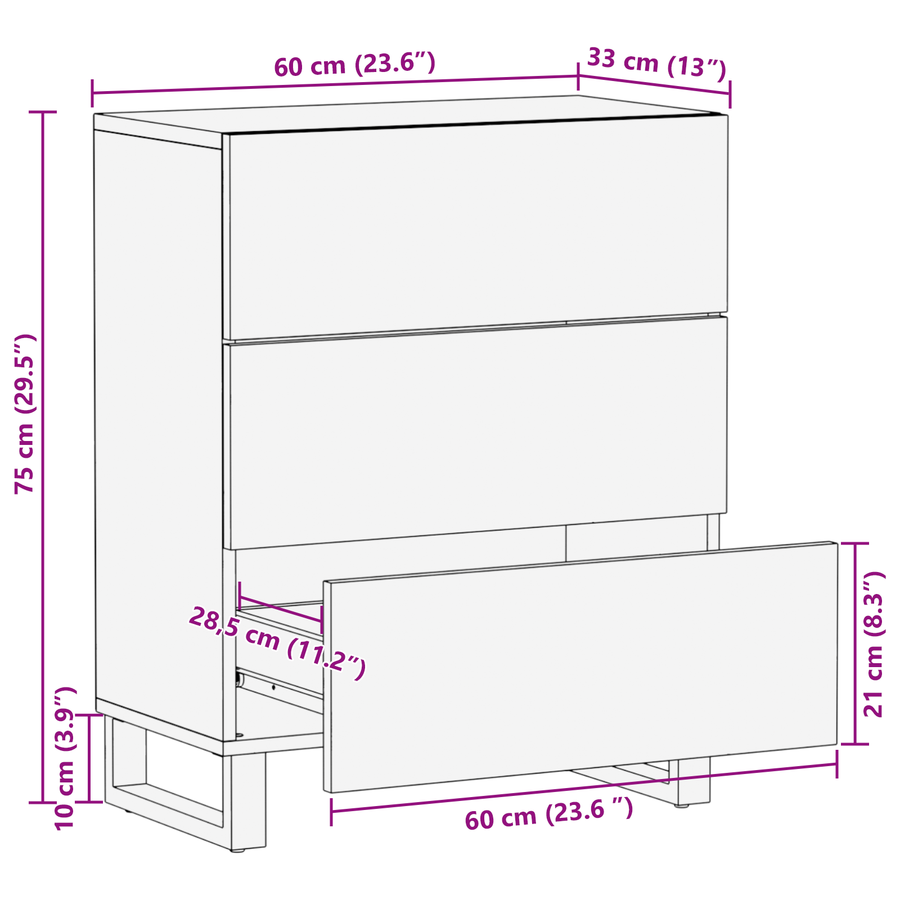 Dressoir 60x33,5x75 cm van Massief Mango Hout