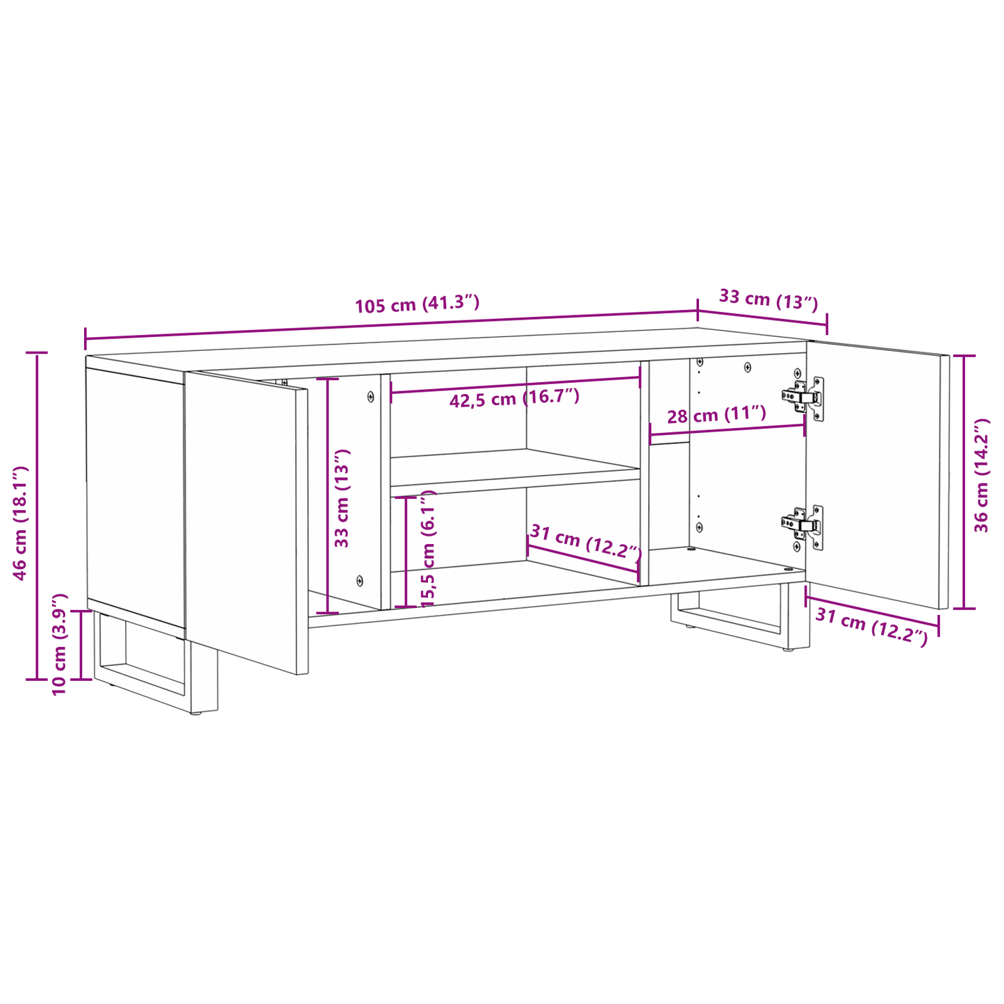 Entertainment Centra & TV Stands met plank met opslag met de deur Wit en zwart
