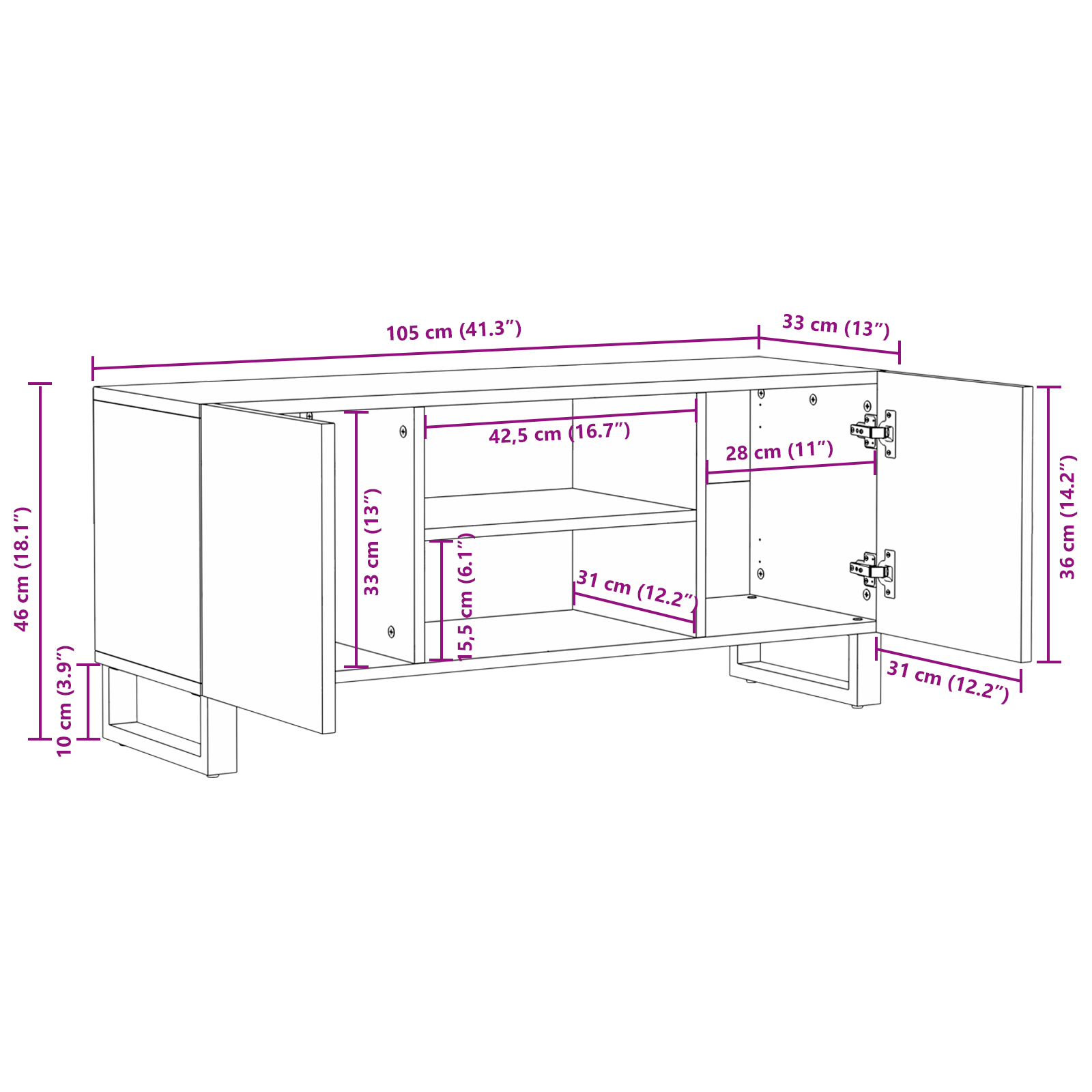 Entertainment Centra & TV Stands met plank met opslag met de deur Wit en zwart