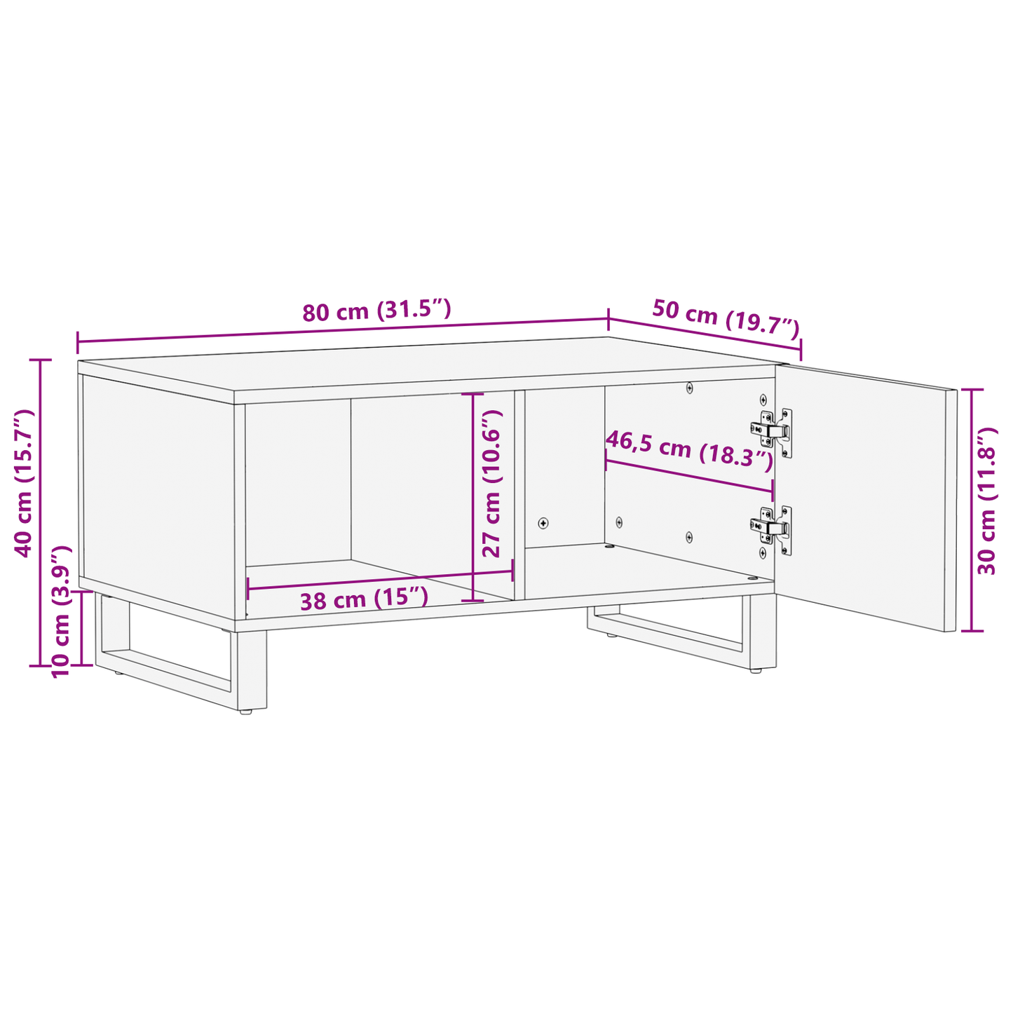 Salontafels Wit, Zwart 80 x 50 x 40 cm Massief mango hout