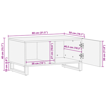 Salontafels Wit, Zwart 80 x 50 x 40 cm Massief mango hout