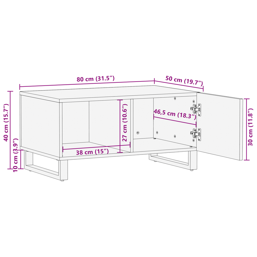 Salontafels Wit, Zwart 80 x 50 x 40 cm Massief mango hout
