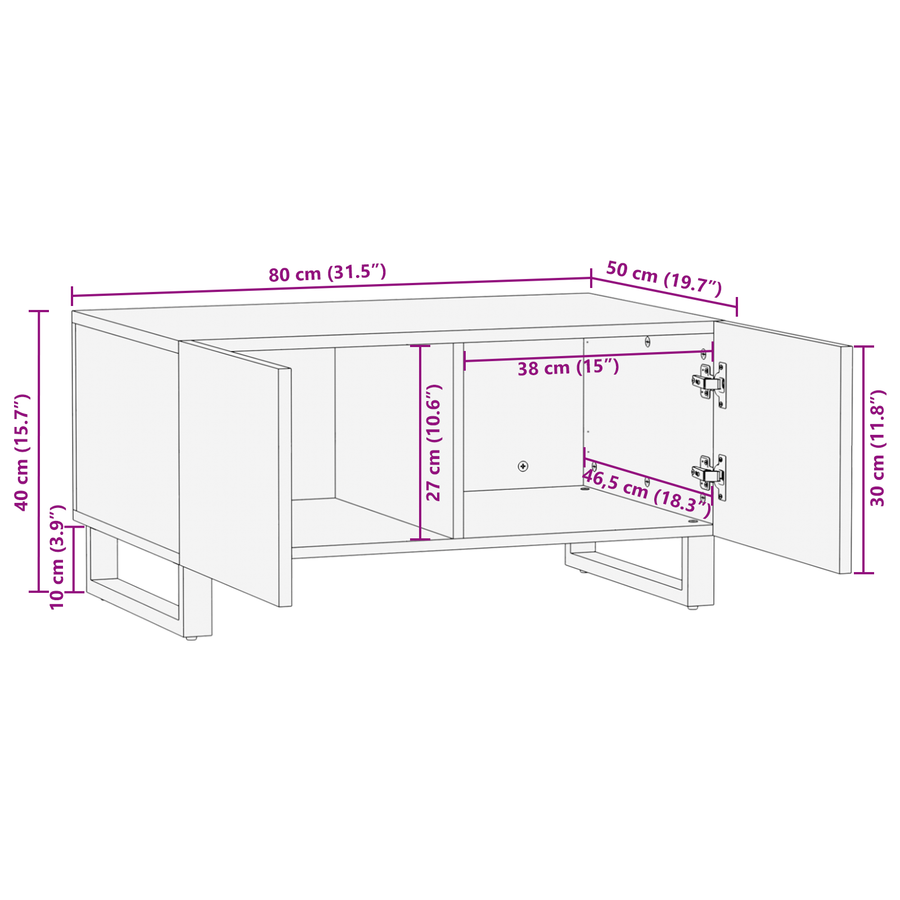 Salontafel Wit, Zwart 80 x 50 x 40 cm massief mangohout