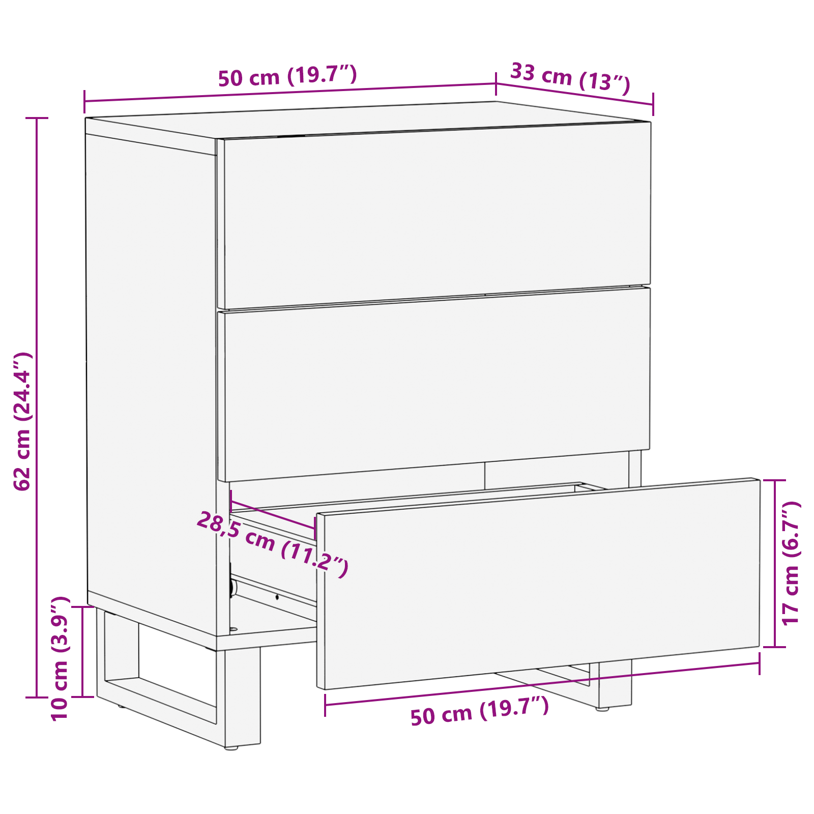 Nachtkastjes met lade Wit en zwart 50 x 33 x 60 cm