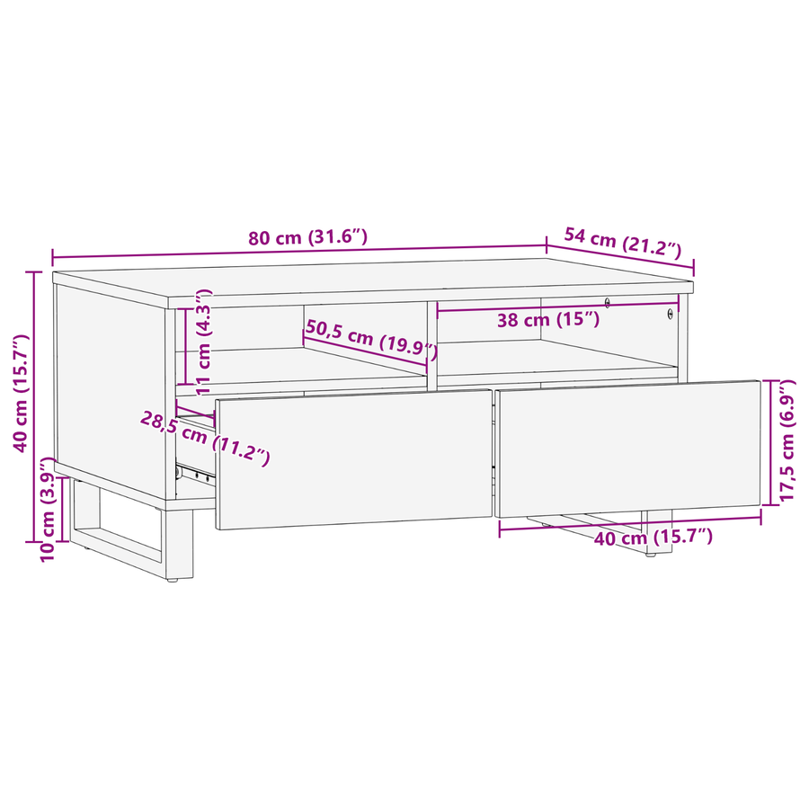 Salontafels met lade met opslag Wit, Zwart 80 x 50 x 40 cm