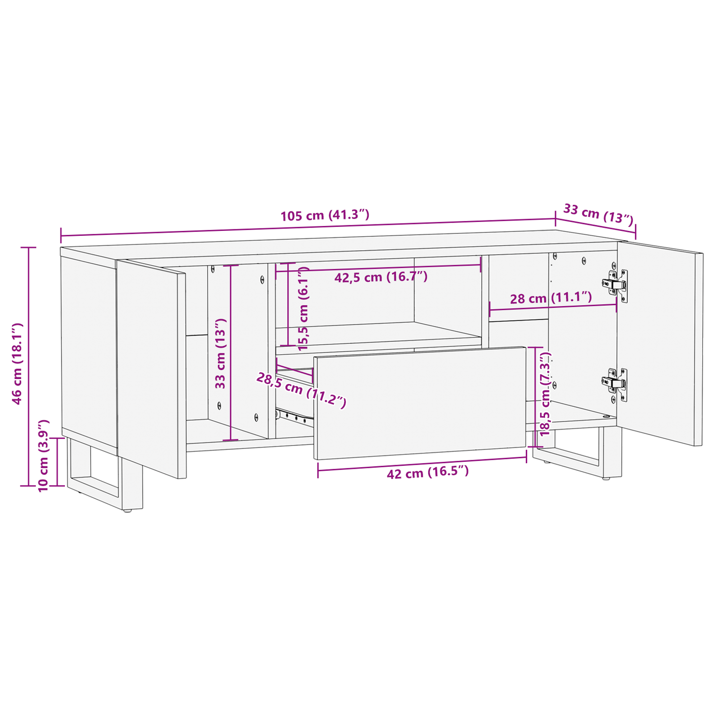 Media-opslagkasten en rekken Wit en zwart 100 x 33.5 x 46 cm