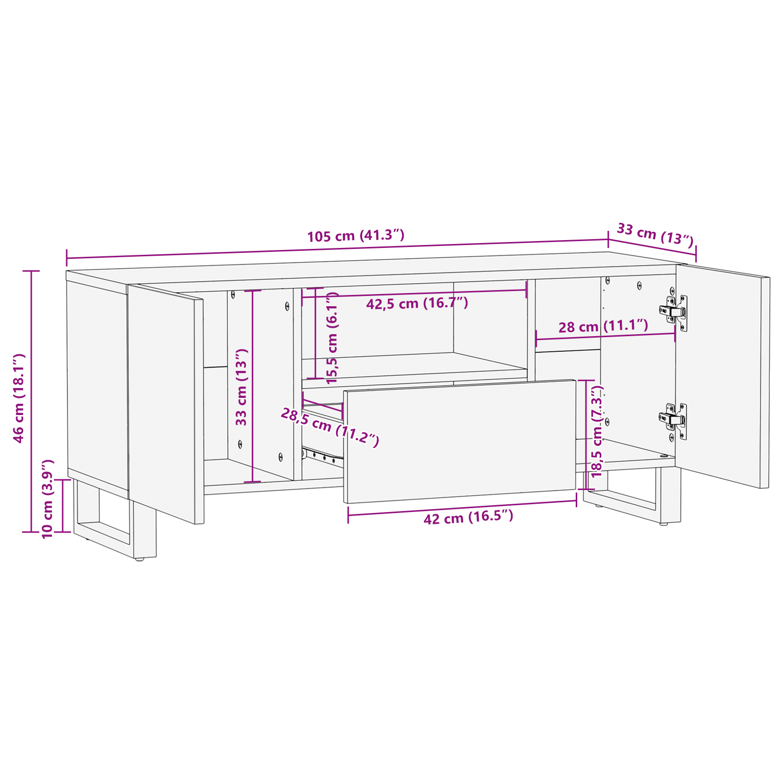 Media-opslagkasten en rekken Wit en zwart 100 x 33.5 x 46 cm