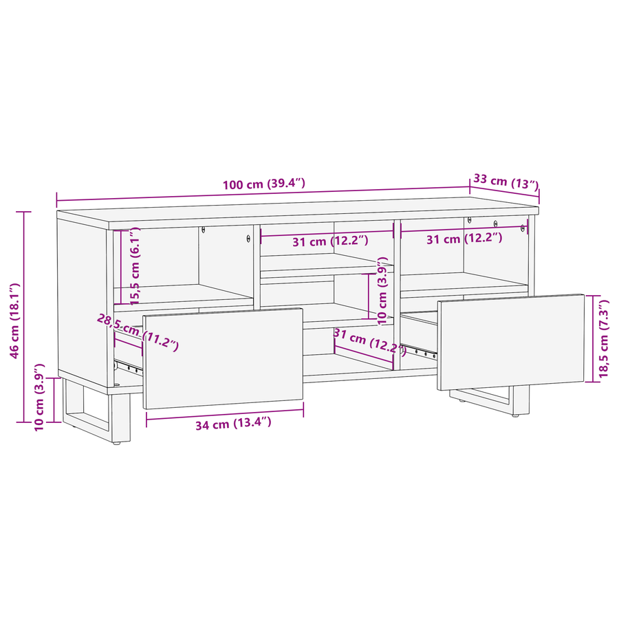 Media-opslagkasten en rekken Wit en zwart 100 x 33.5 x 46 cm