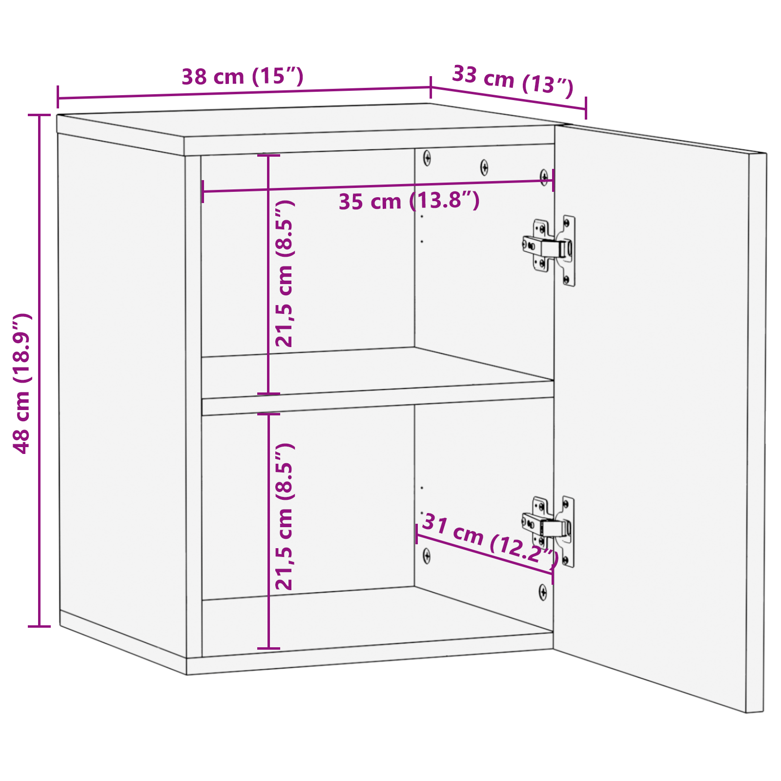 Wastafelkast met plank met opslag met de deur Bruin 38 x 33.5 x 48 cm