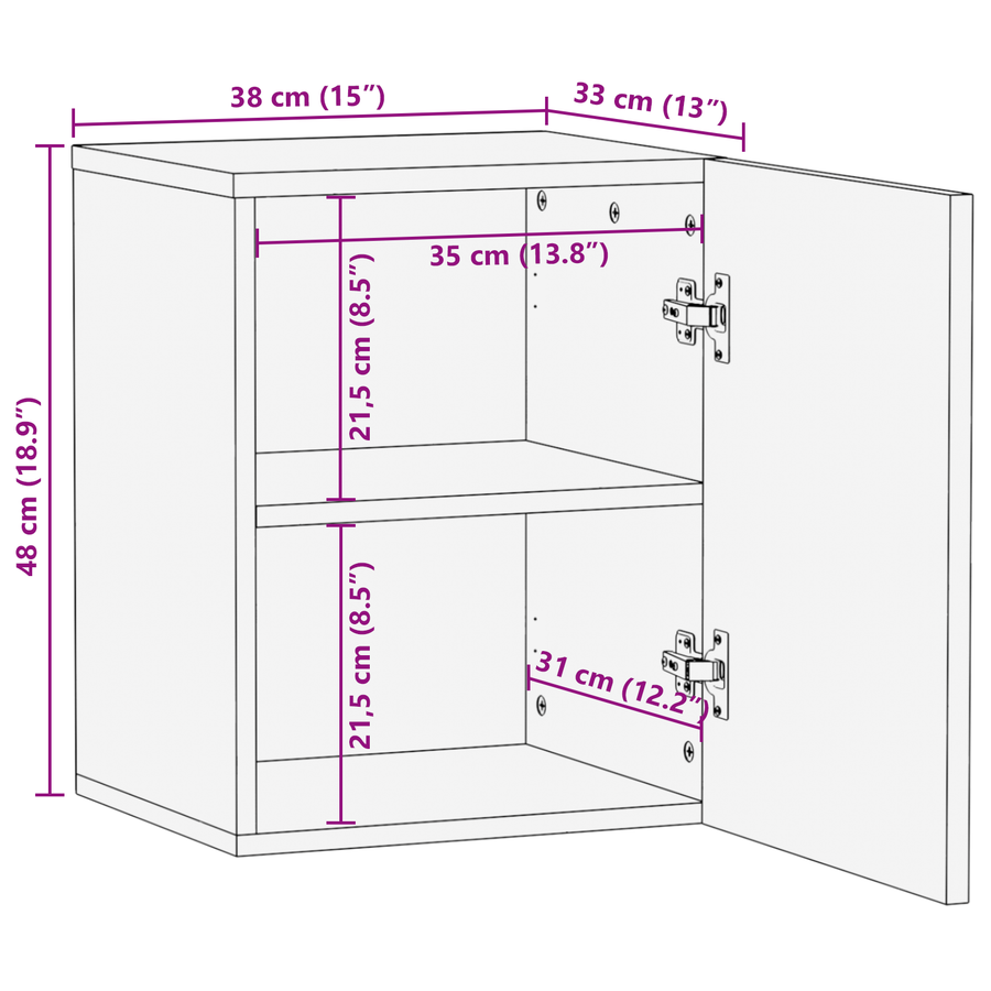 Wastafelkast met plank met opslag met de deur Bruin 38 x 33.5 x 48 cm