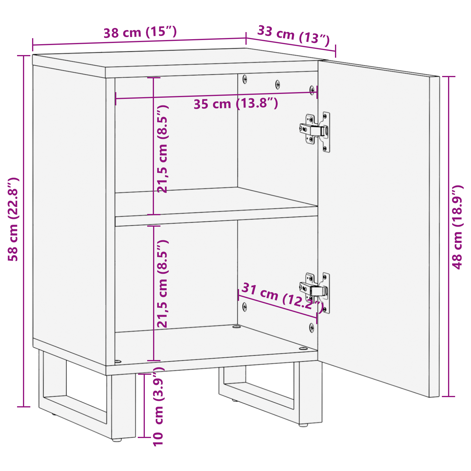 Badkamer Kast met plank met opslag met de deur Bruin, Zwart 38 x 33.5 x 58 cm