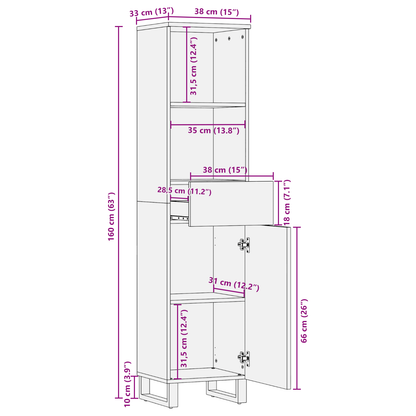 Badkamer Kast met lade met plank met opslag met de deur Bruin, Zwart 38 x 33.5 x 160 cm