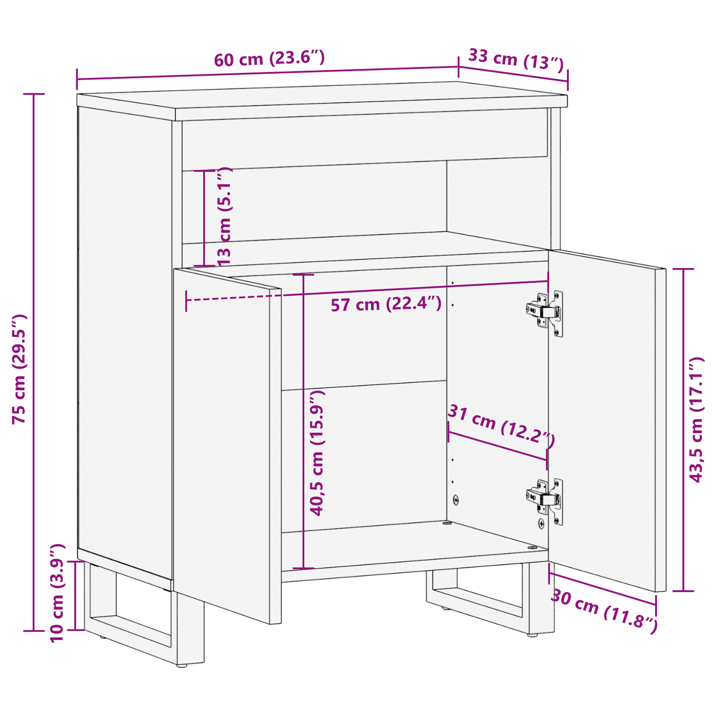 Media-opslagkasten en rekken Wit en zwart 60 x 33.5 x 75 cm