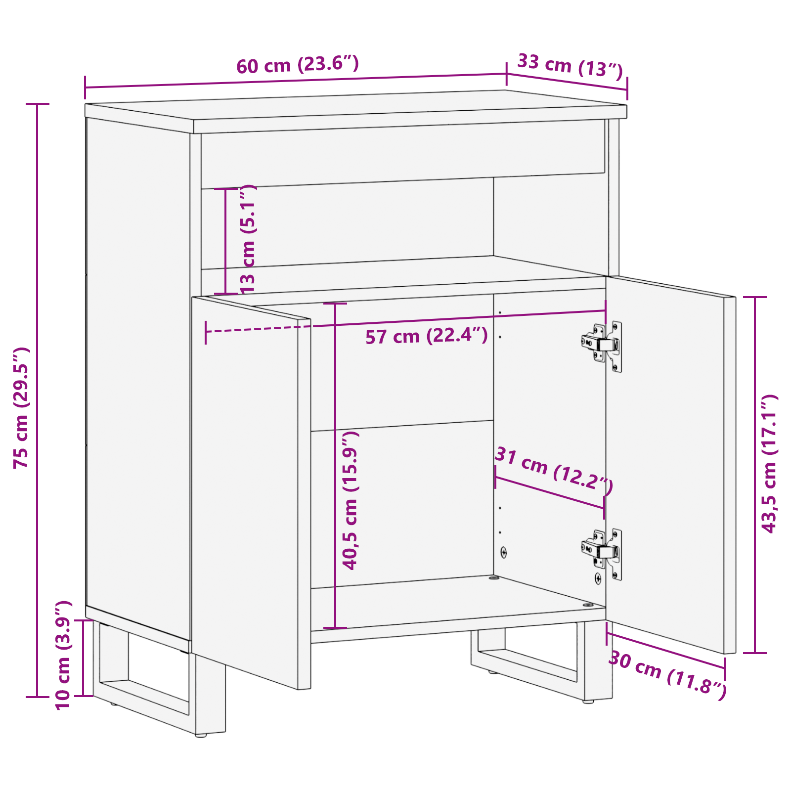 Media-opslagkasten en rekken Wit en zwart 60 x 33.5 x 75 cm
