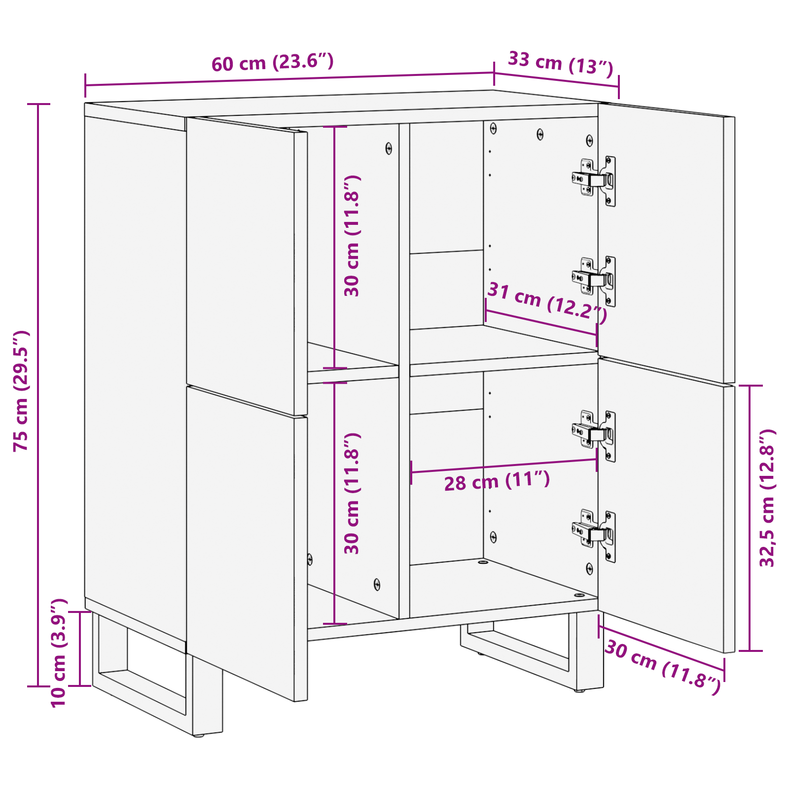 Media-opslagkasten en rekken Wit en zwart 60 x 33.5 x 75 cm